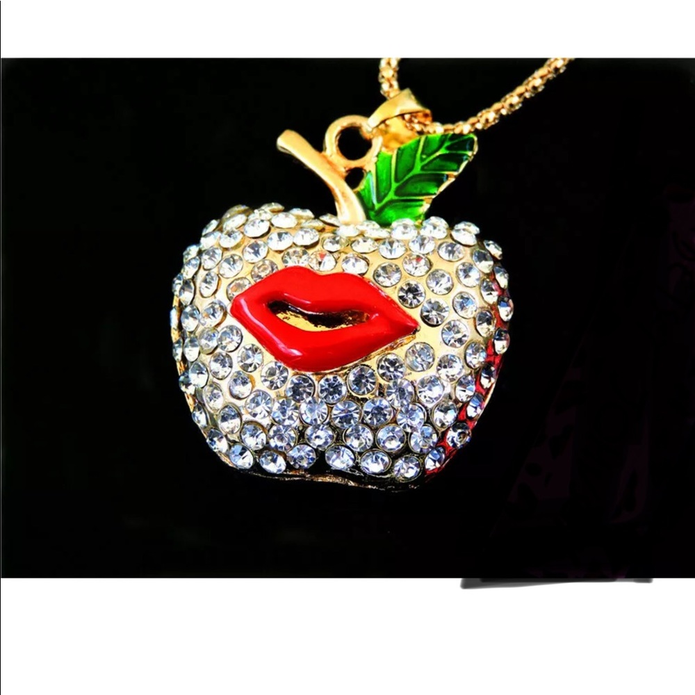 Rhinestone Apple 🍎 with Lips 👄 Necklace